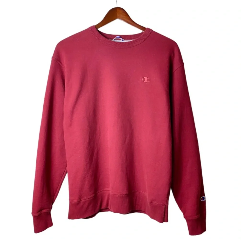 Champion Powerblend Crewneck Sweatshirt Red Wine Maroon Pullover Athletic Mens L - Picture 1 of 15